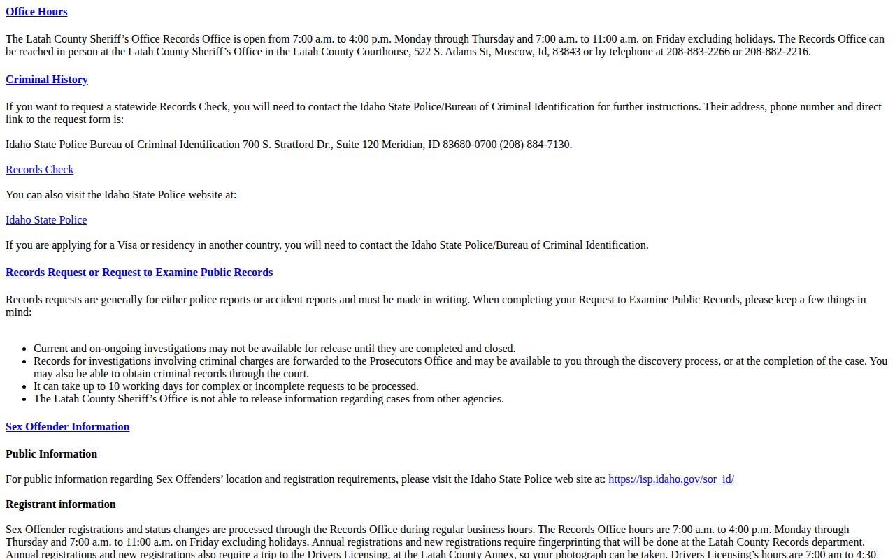 Latah County Sheriff's Office records request source