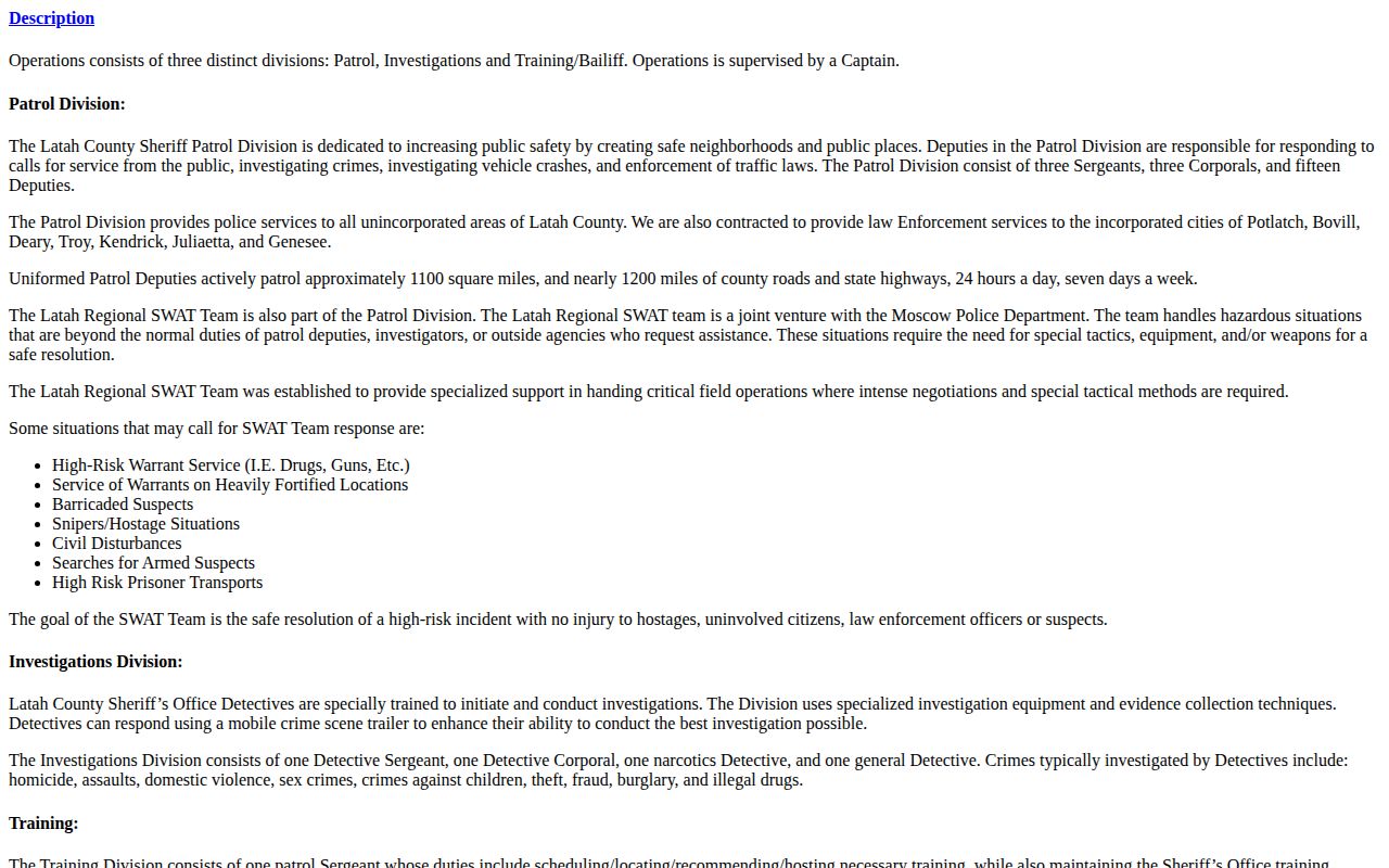 Latah County Sheriff operations and contracted-city coverage