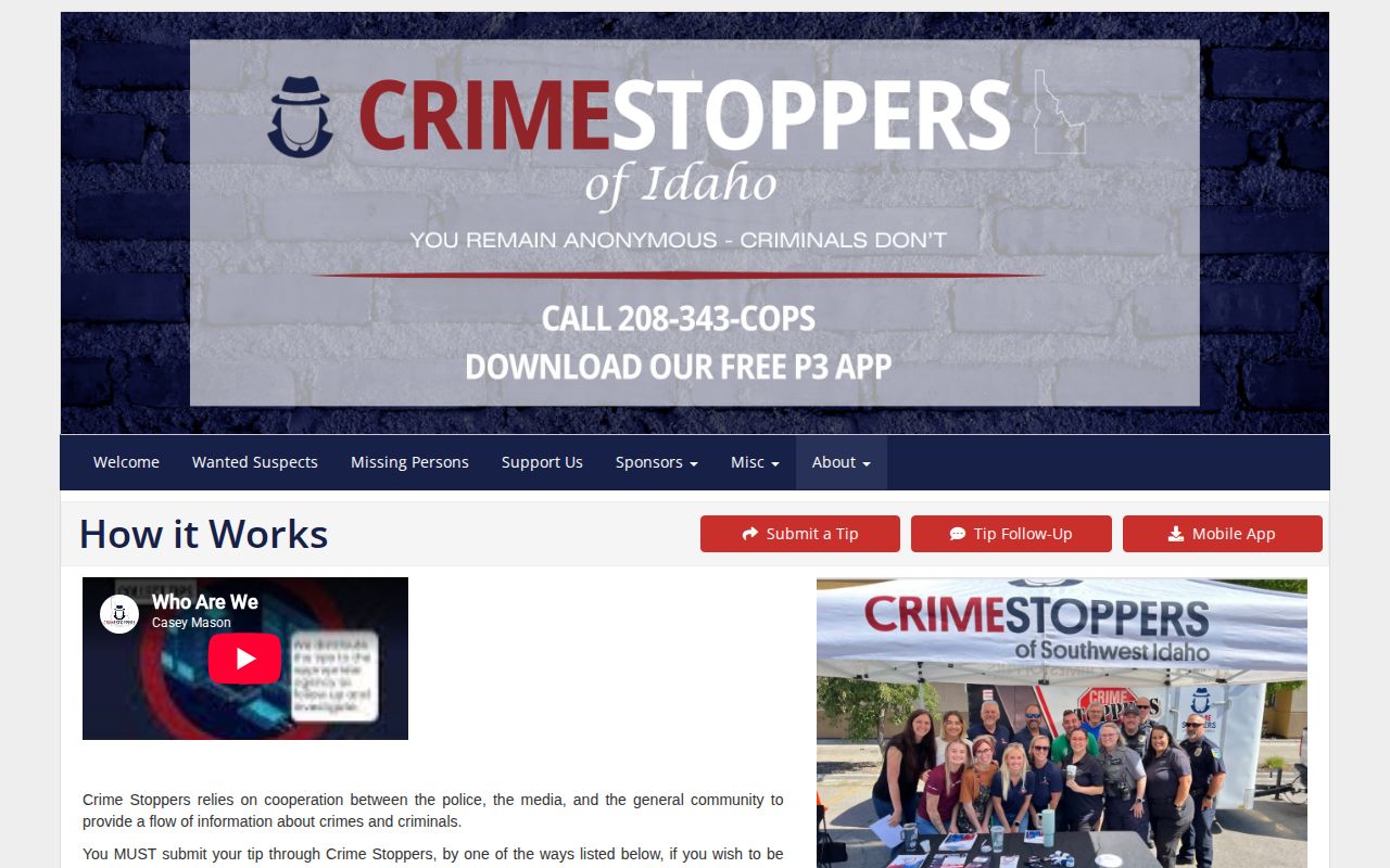 Crime Stoppers of Idaho anonymous tip source for Latah warrant information