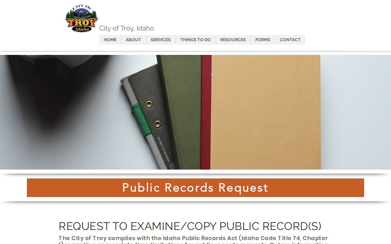 Latah County Troy public records request page for local records routing